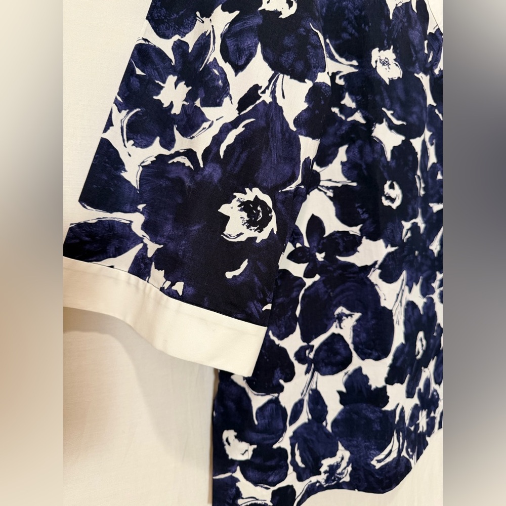 NWT Jones New York Signature Cotton V Neck Tunic Top Floral Print - Navy Wht -XL - Picture 6 of 10